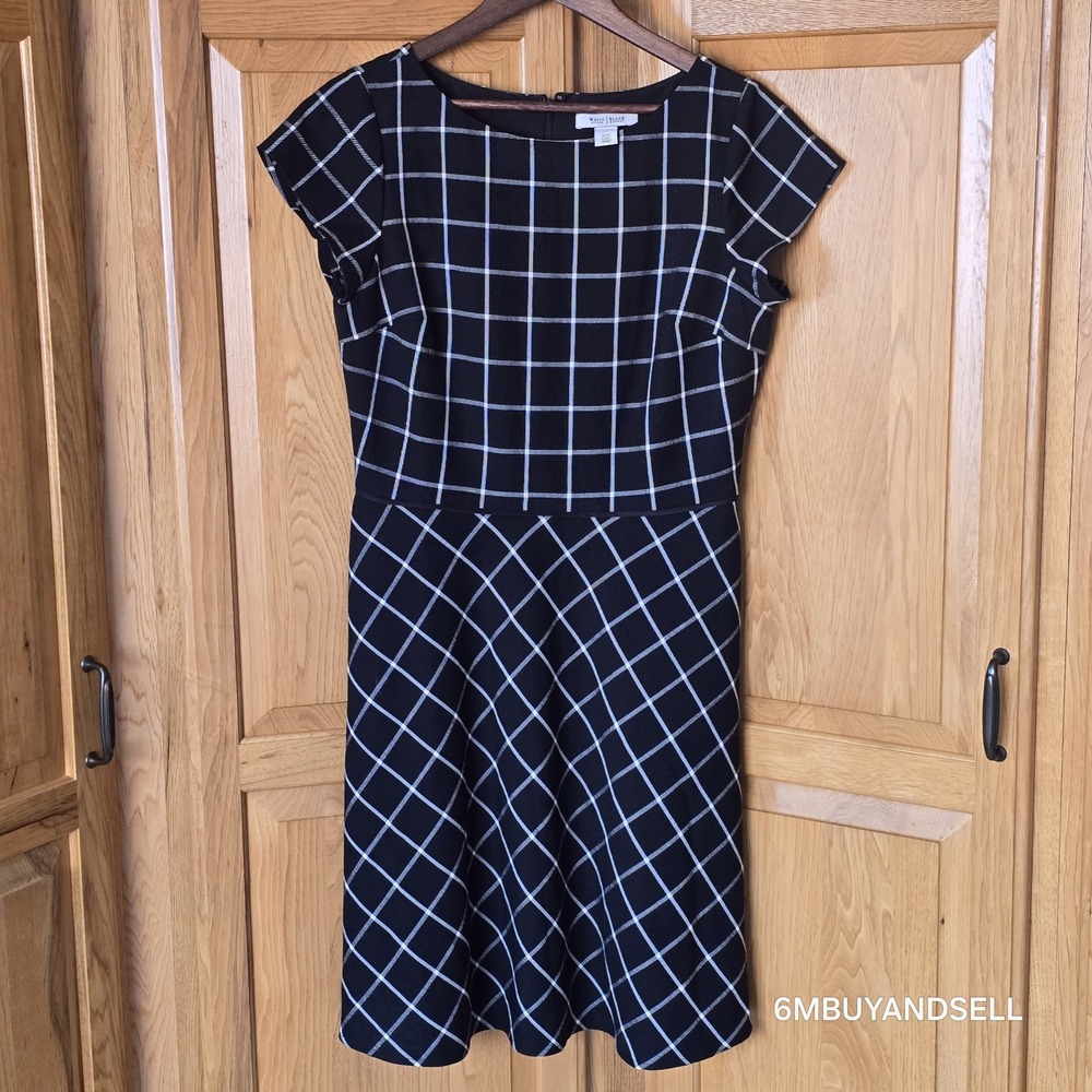 White House Black Market Tweed Windowpane Dress‎ Size 10 Cap Sleeve Y2K